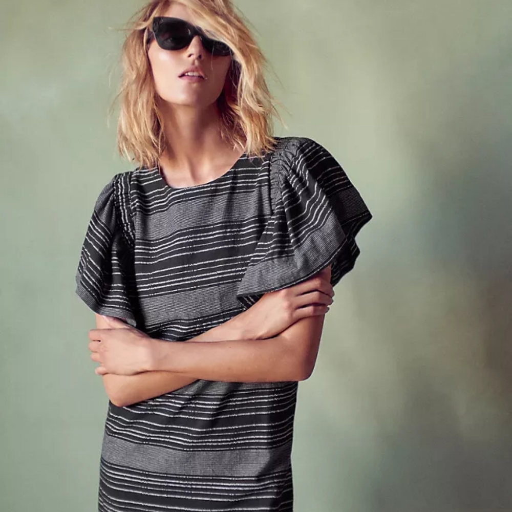 Moon River Black and White Striped Midi Dress